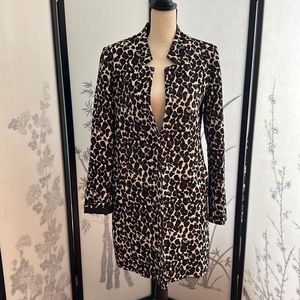 Love Token Animal Print Long Jacket w/Pockets, Medium, Brown